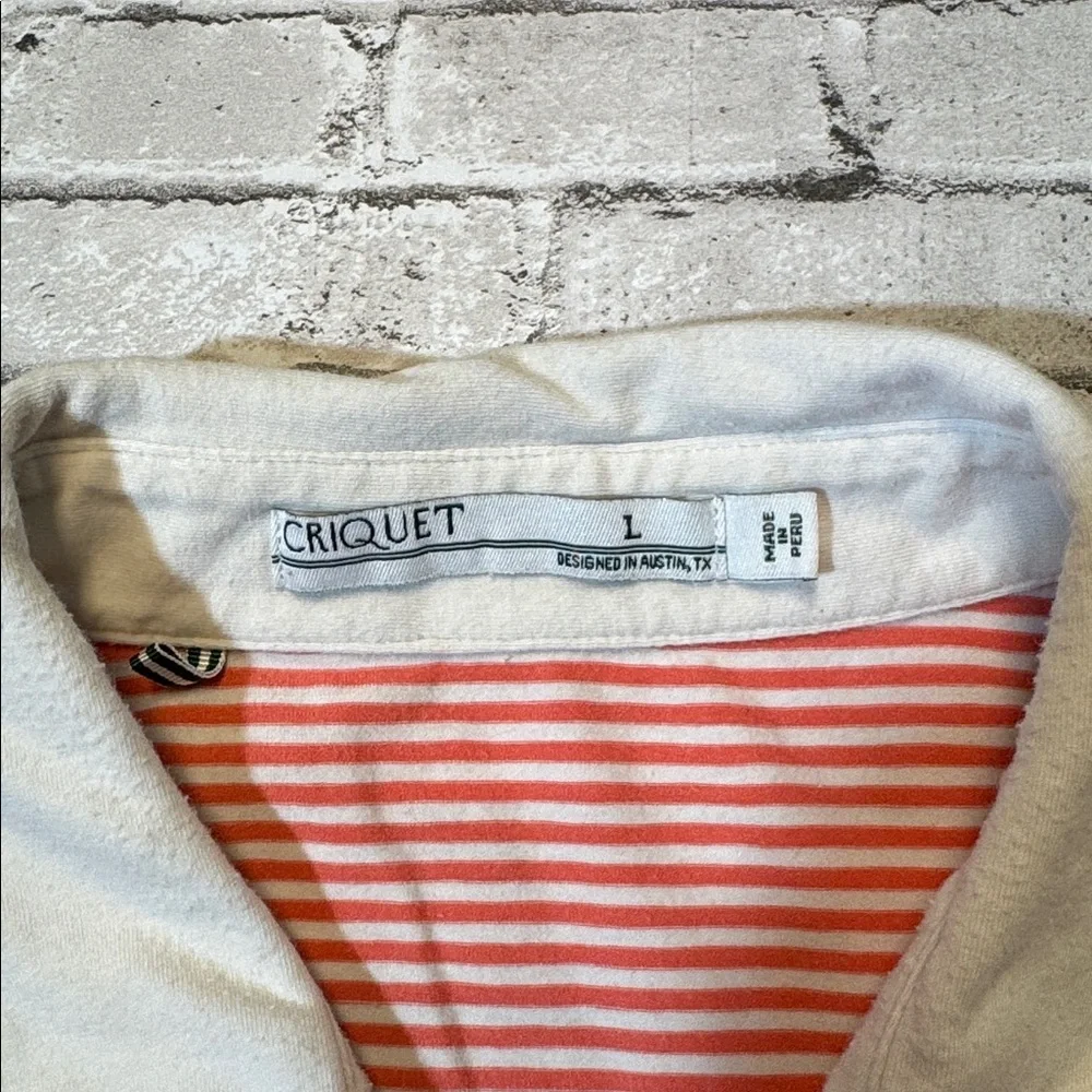 Criquet mens L Large pink white stripe cotton blend golf polo shirt EUC - Picture 2 of 5